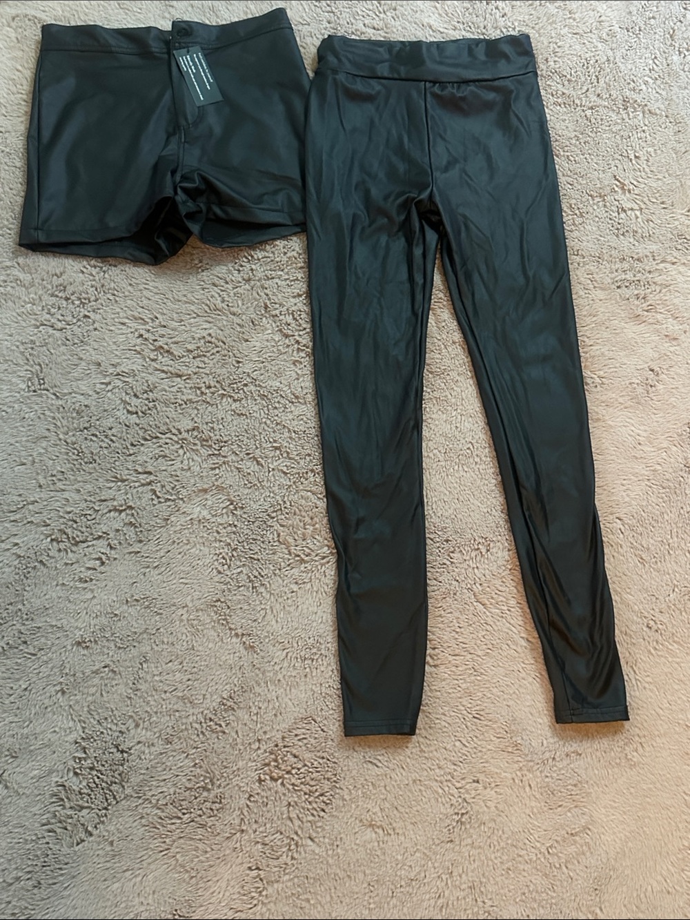 Girls Black Faux Leather Leggings Size 13 & Biker Shorts Bundle
